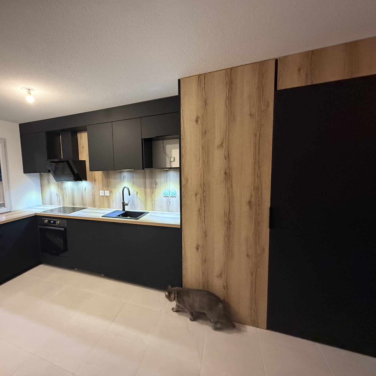 Cuisine en L avec électroménager intégré – réalisation Prestige Homes à Toulouse